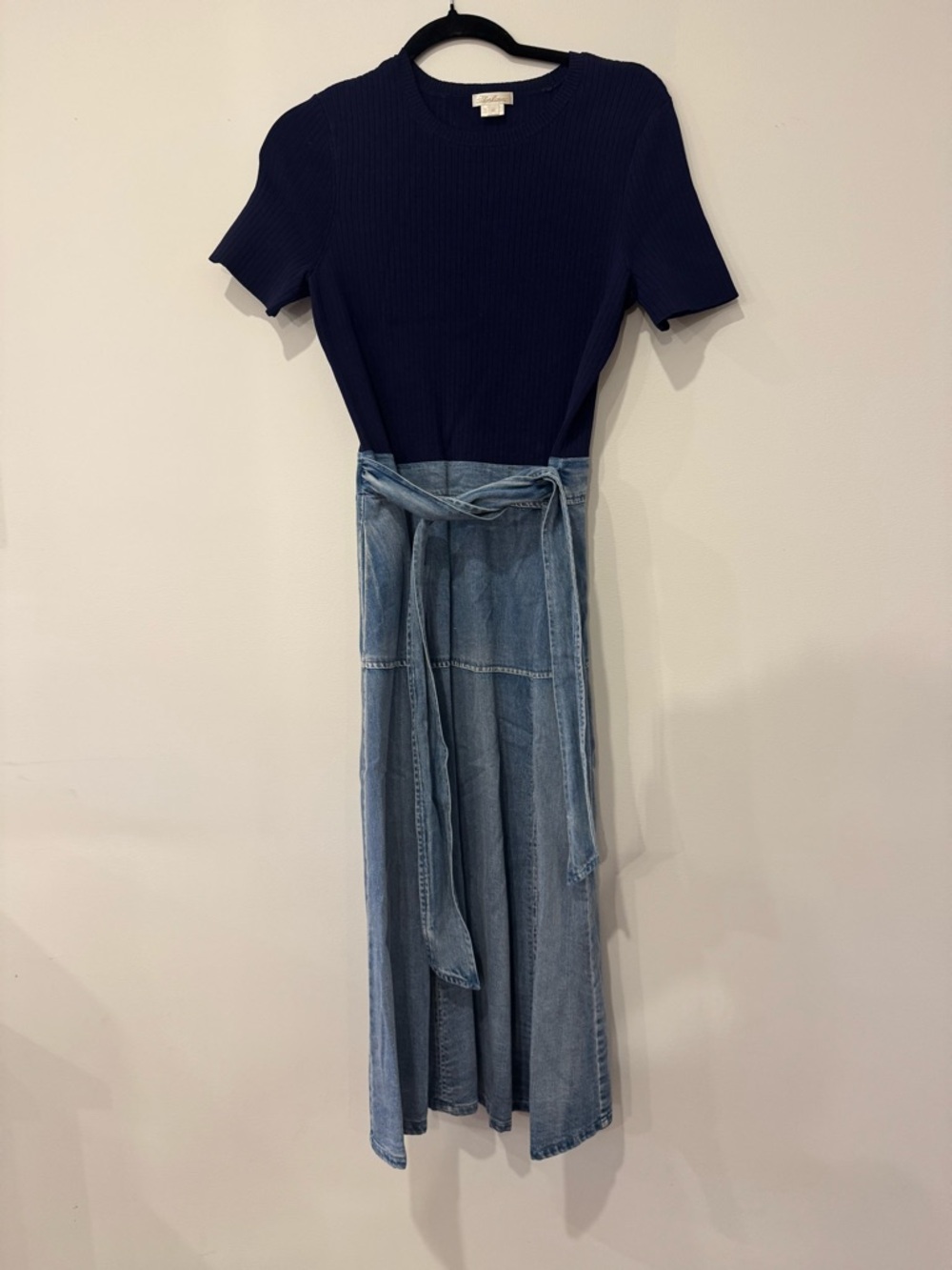 Shoshanna Navy Top with Light Blue Denim Skirt Dress